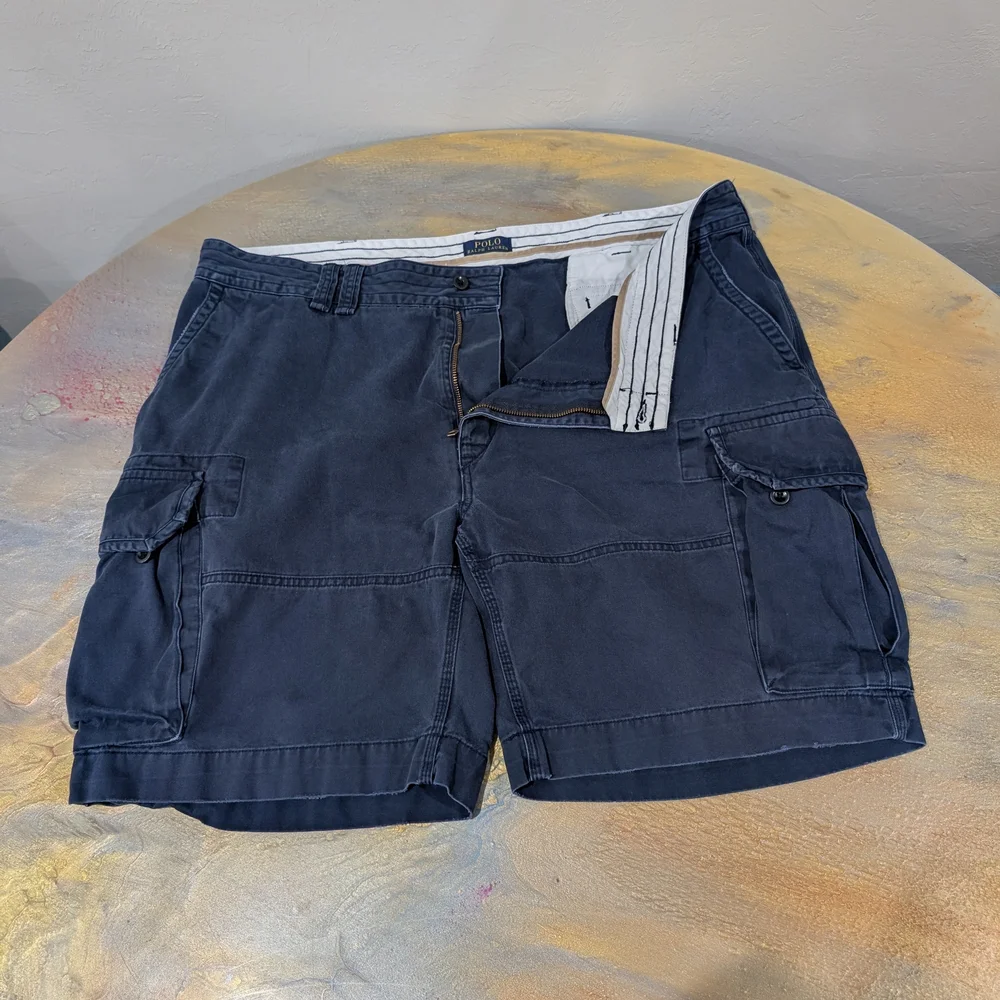 Y2K Polo Ralph Lauren Navy Blue Classic Polo Chino Utility Cargo Shorts Size 46B